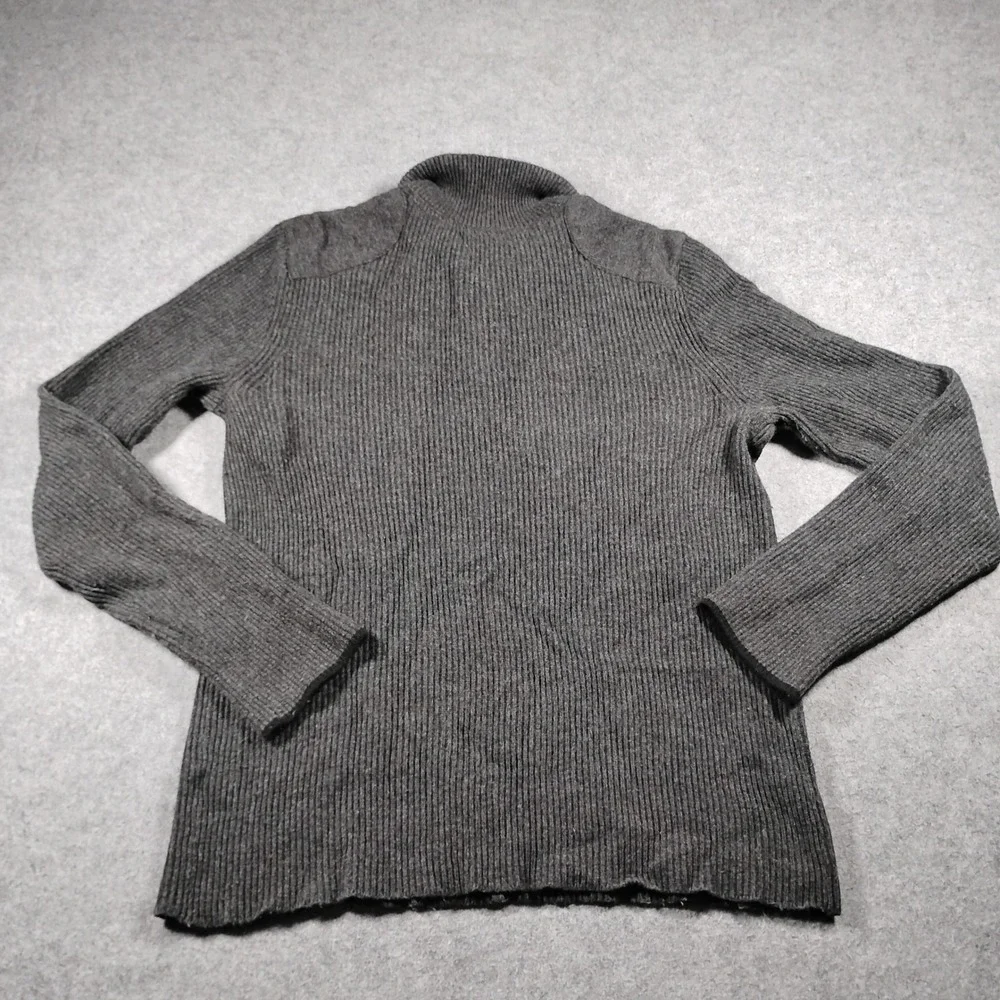 Banana Republic Ribbed Button Mock Neck Merino Wool Sweater Men's Large Gray